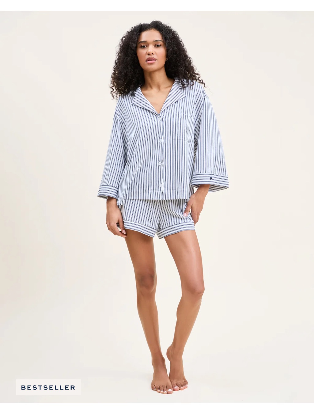 Olivia Pima Short Pajama Set - Navy Stripe